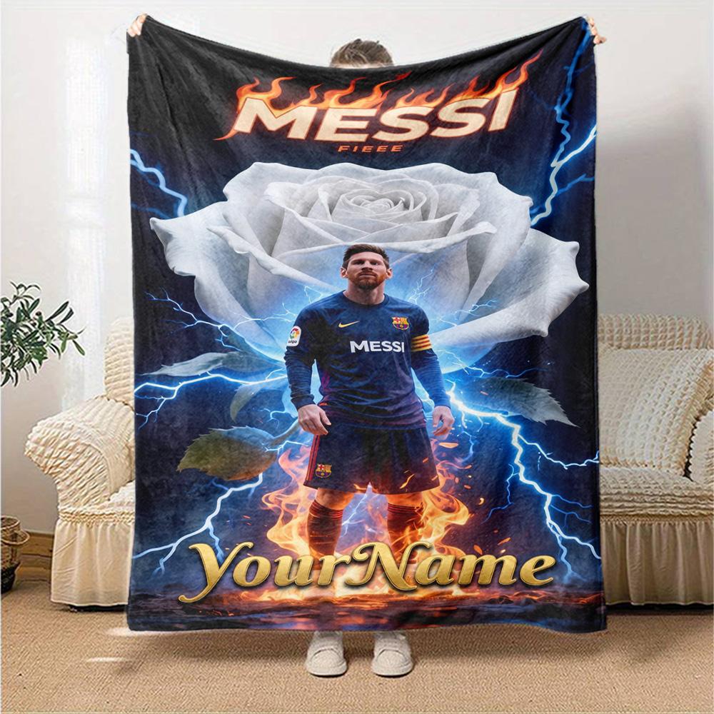 Messi Personalized Text Blanket Multi-purpose Customizable Blanket Soft & Cozy Perfect for Bedding Couch Nap Seaside for All Occasions