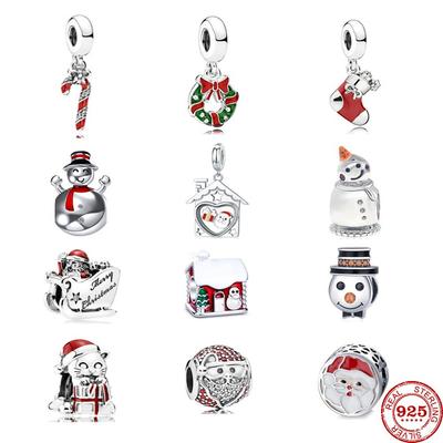 2023 New Christmas House Snowman Socks Beads Fit Original Fasion Charms Silver 925 Bracelet Diy Women Jewelry Berloque