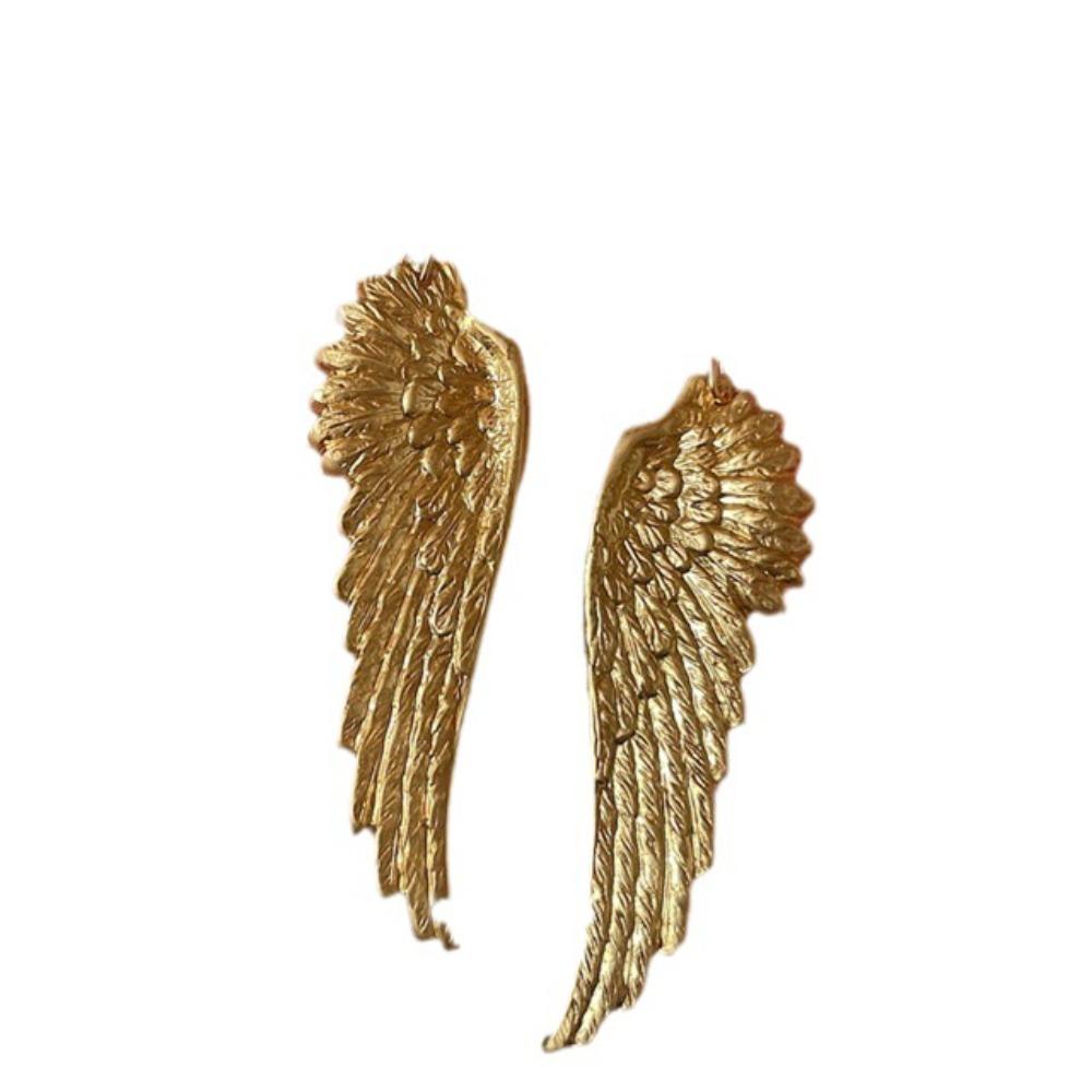 Exaggeration Personality Large Bright Gold Color Feather Texture Angel's Wings for Women Punk Designer Jewelry Accessories Gifts