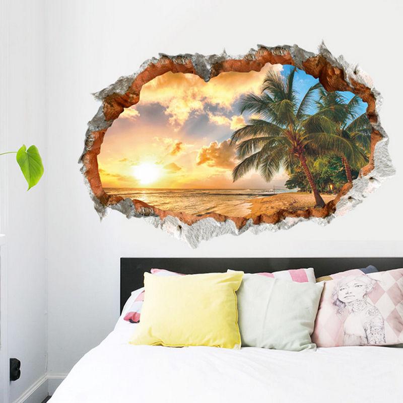 Removable Sunshine Beach 3D Window View Wall Art Sticker Vinyl Decal Mural Decor