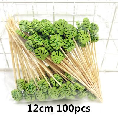 100pcs 12cm Fruit Cocktail Pick Stick Different Style Bamboo/PVC Buffet Cupcake Toppers Bar Tools Barware