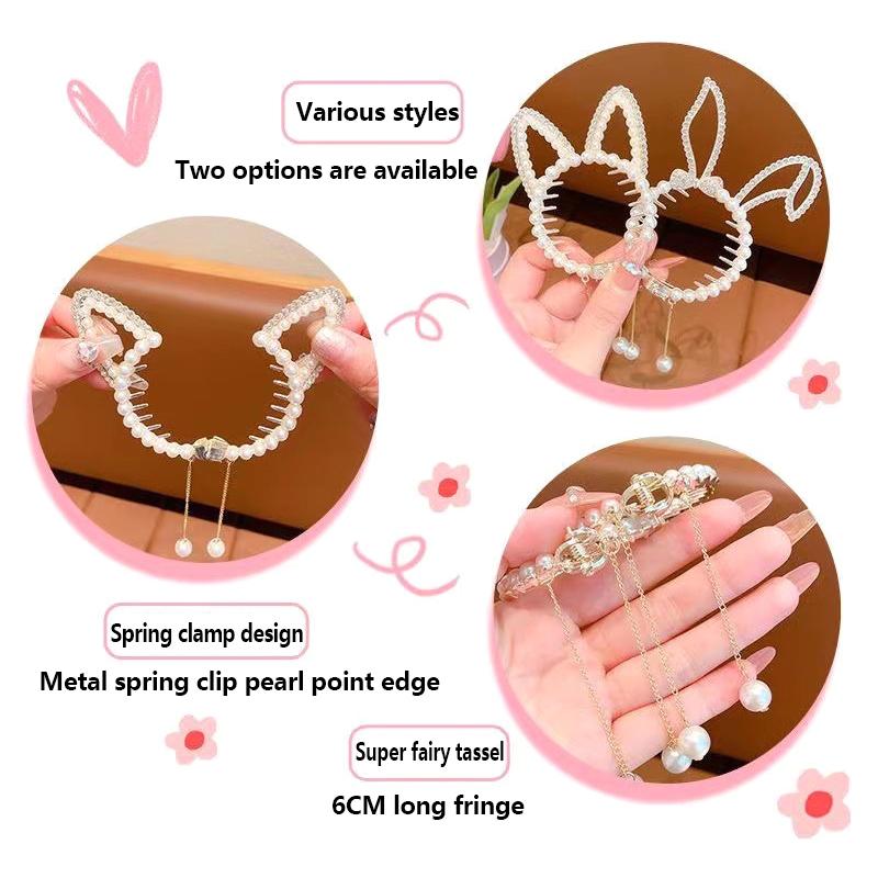 New Pearl Tassel Rhinestone Luxury Fish Wings Rabbit Ear Round Hair Claw For Girl Woman Temperament Designer Hair Clips