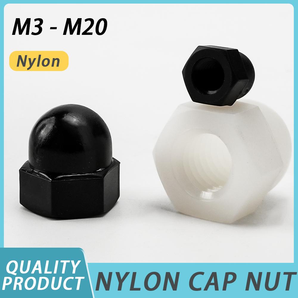 5-100 Stück Nylon Sechskant-Kuppelmutter M3 M4 M5 M6 M8 M10 M12 M14 M16 M18 Schwarz/Weiß Kunststoff Sechskant-Abdeckkappe Muttern Nylon Acorn Sechskantmutter