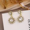 Silver Needle Chic Retro Geometric Square Earrings with Rhinestones & Pearls for Women