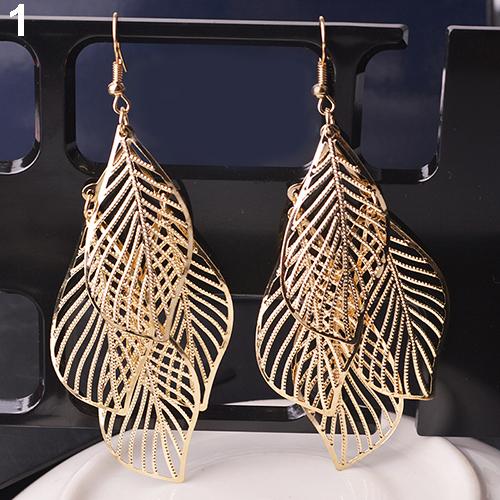 Retro Women's Baroque Style Cluster Hollow Leaves Tassels Hook Dangle Earrings