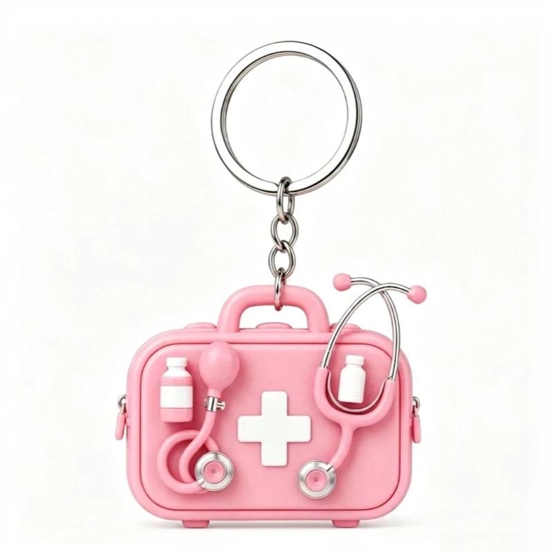 Mini 2D Flat Stethoscope Keychain Cute Creative Bag Pendant for Nurses Doctors Key Decor Medical Themed Holiday Souvenir Gift