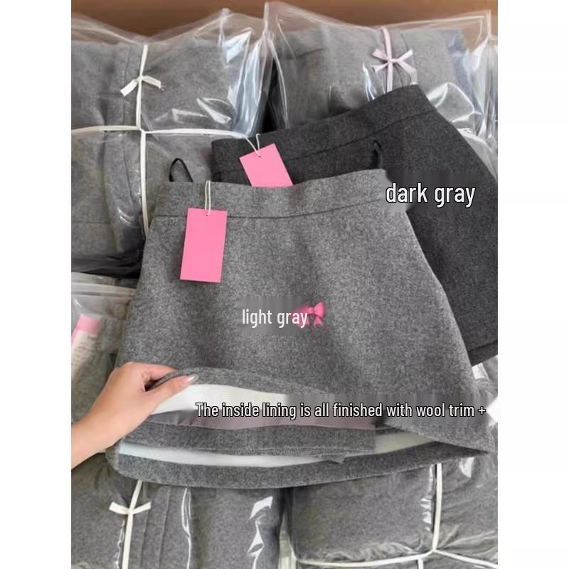 Cozy Chic Gray Wool Blend A-Line Short Skirt: Perfect for Women This Autumn and Winter!