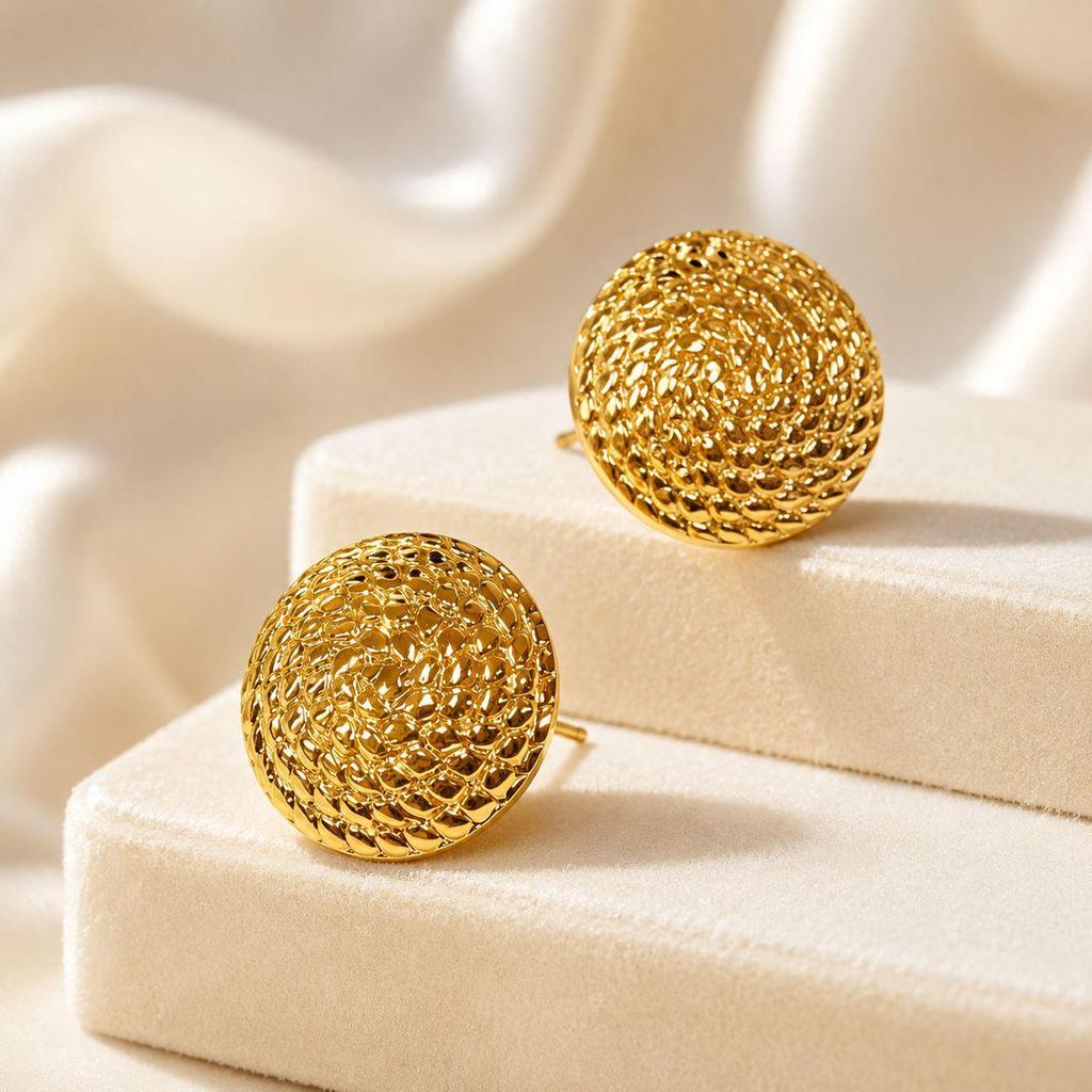 High-Quality Gold Disc Stud Earrings with Unique Design in Stainless Steel