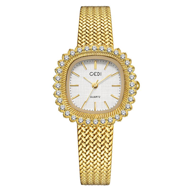 Medieval Wheat Ear Small Gold Watch Light Luxury Diamond-Encrusted Retro Watch Women'S Niche High-End Quartz Watch