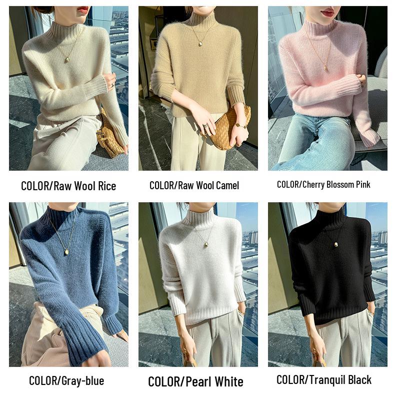 Solid Color Wool Thick Knit Sweater - 2024 Autumn/Winter Collection, Warm and Loose with Half-High Round Neck