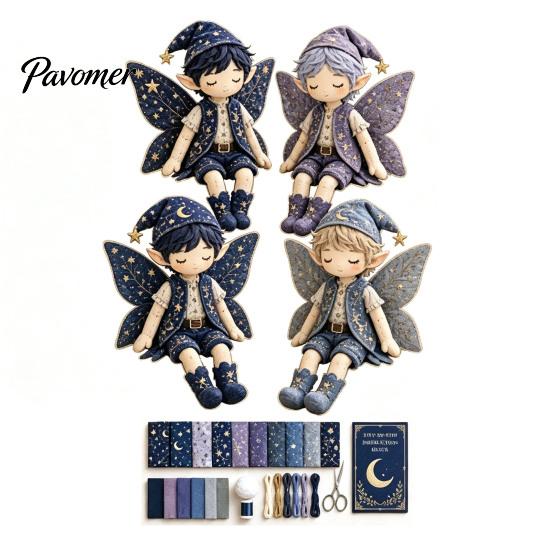 Handmade Fairy Boy Doll Set Boys Patchwork DIY Kit, Fabric Sewing Make 4 Family Weekend Activity Kits Boys, Craft Kit for Adults, Gift, Home Tabletop