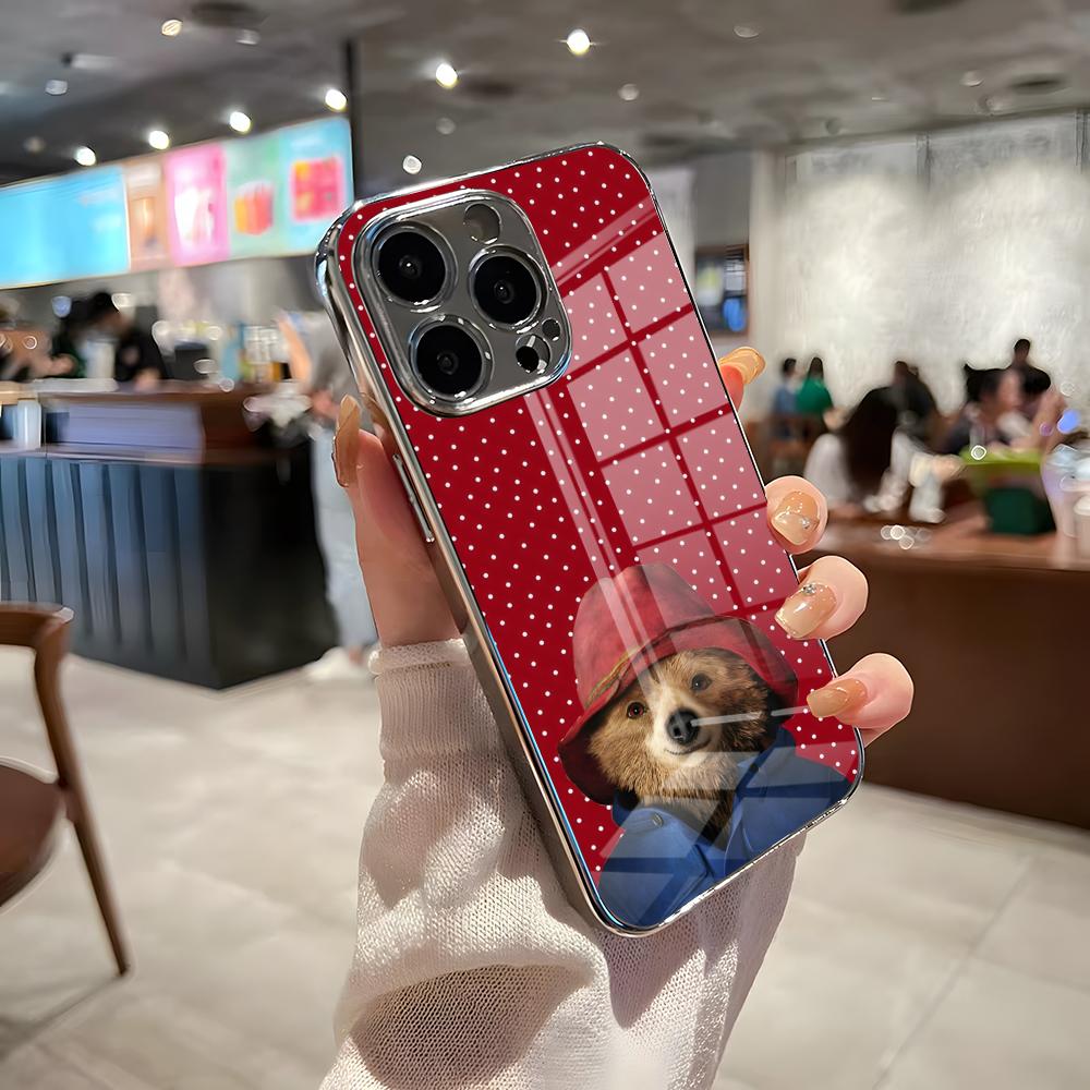 Paddington Bear Phone Case For IPhone 17 Pro Max 15 Pro 16 14 Plus 12 13 Mini 11 Pro Shockproof Electroplated Glass Cover