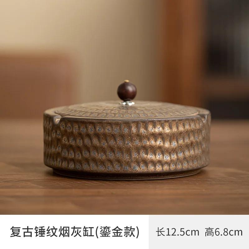 Vintage Ceramics Ashtray Living Room with Lid Anti Fly Ash Ceramic Cigar Ashtray Decoration Chinese Home Decoration Art Friend
