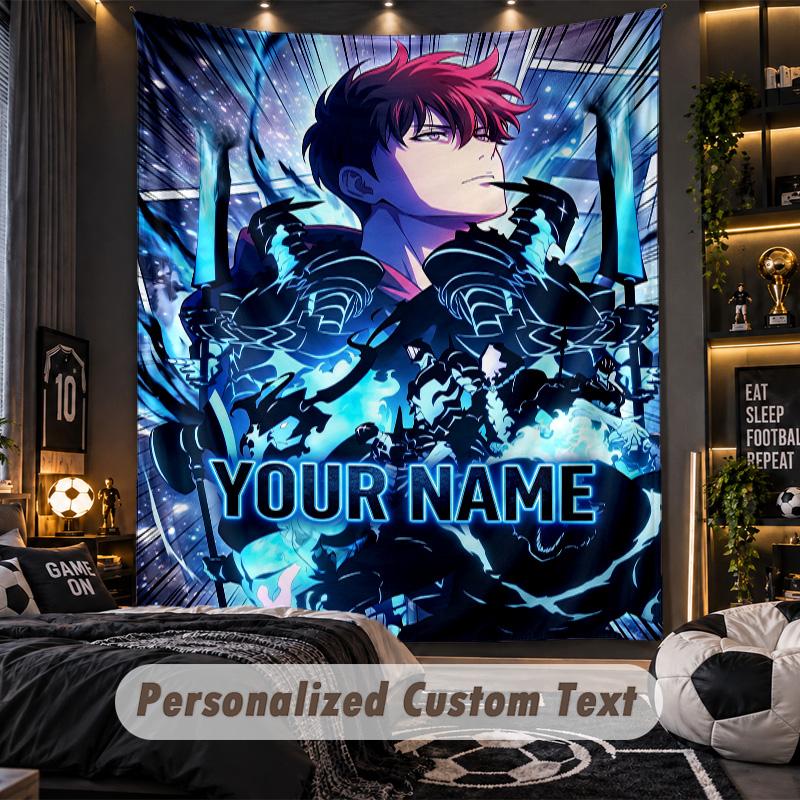 Personalized Wall Tapestry,Solo Leveling Custom Printed Name, Fabric Wall Art For Indoor Room Backdrop