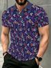 Navy Blue Collar Multicolor Mini Star All-Over Print Men's Short Sleeve Polo Shirt