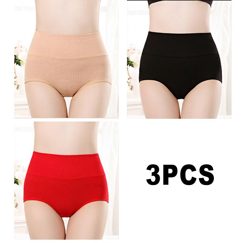3PCS/Set Women's High Waist Cotton Panties Briefs Soft Breathable Comfy Underwear Plus Size M-3XL