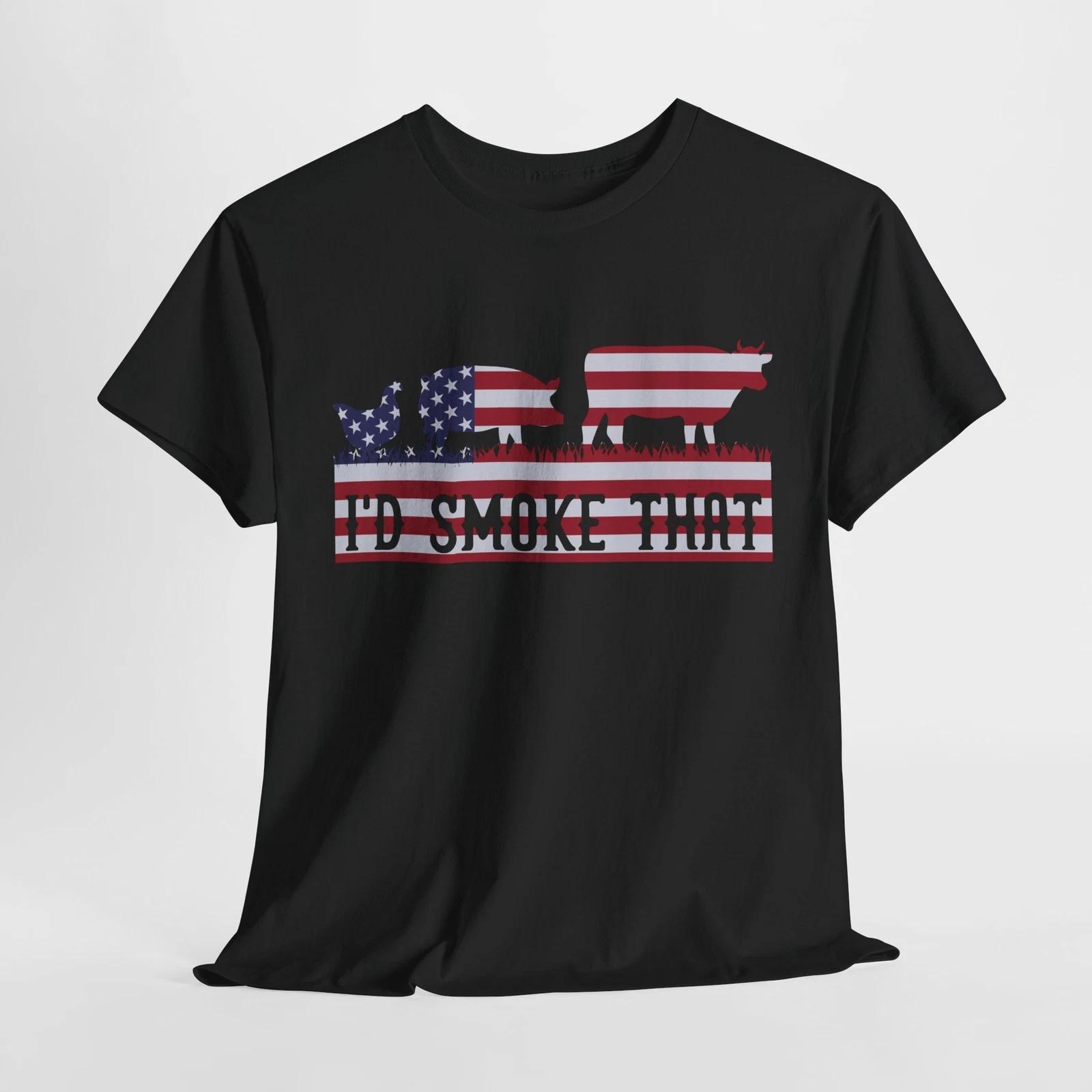 Smoking T-Shirt | 4th July I d Smoke That Patriot BBQ Barbeque Cook Chef T-Shirt L