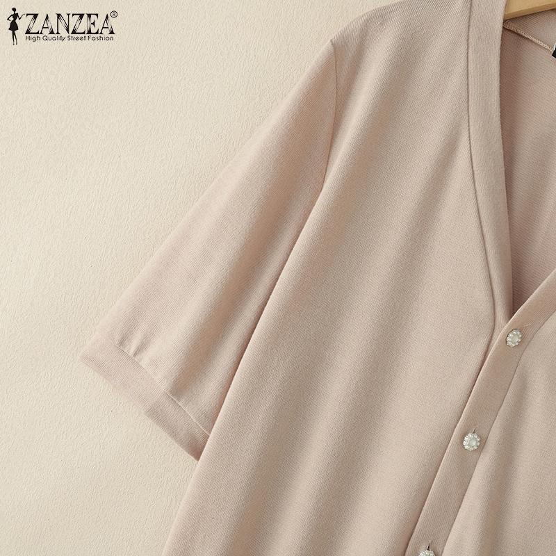 ZANZEA Women Casual V-Neck Solid Color Short Sleeve Blouse