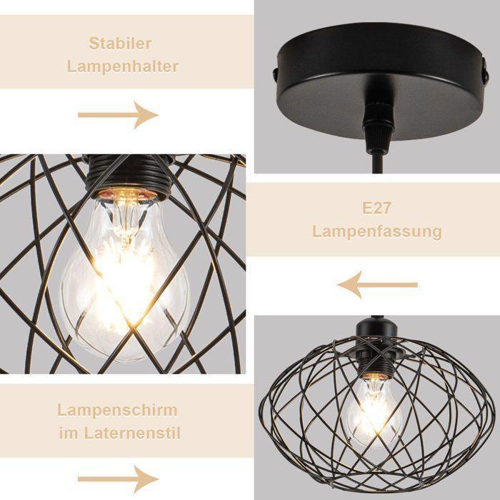 Lampe suspendue - NETTLIFE - E27 - Noir - Métal - Diam.25cm Hauteur18cm