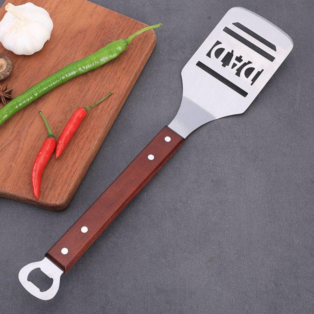 Stainless Steel Barbecue Shovel 2 In 1 Pancake Scraper Grill Accessories Steak Turner  Outdoor