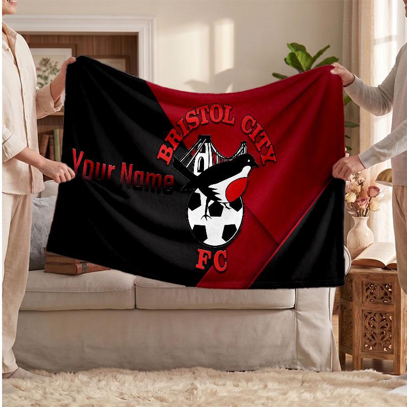 Bristol City Personalized Fleece Blanket With Football Logo, Custom Name Text Soft Warm Home Throw Blanket