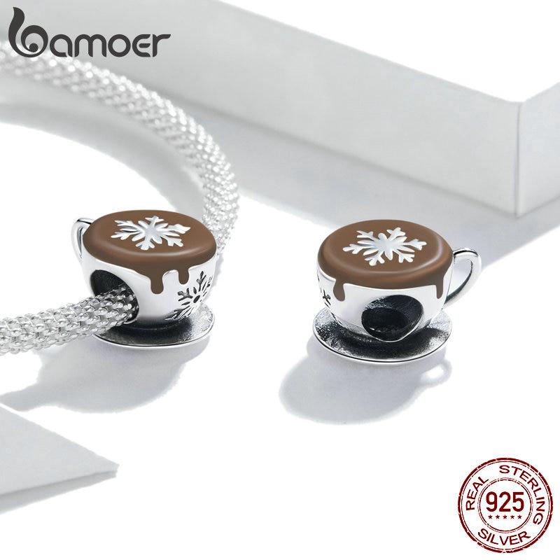 Bamoer-Anhänger „Kaffeetasse“ aus echtem 925er-Sterlingsilber, passend für Original-3-mm-Armbänder, duftender und köstlicher Winterkaffee ist das beste Geschenk für Ihren Liebhaber