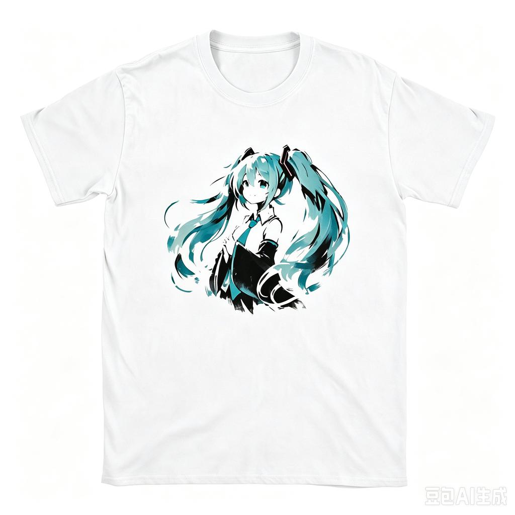 2026 New Japanese Hatsune Miku Anime Printed Cotton Retro Distressed Short‑Sleeved T‑Shirt Vintage For Adults And Kids