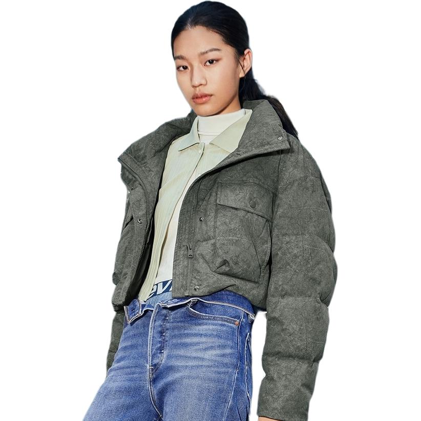 Levis FW24 Performance Warm Fleece Series Tie-Dye Pattern Side Pocket Button Long Sleeve Down Jacket Women Outerwear Gray 002Q5-0001