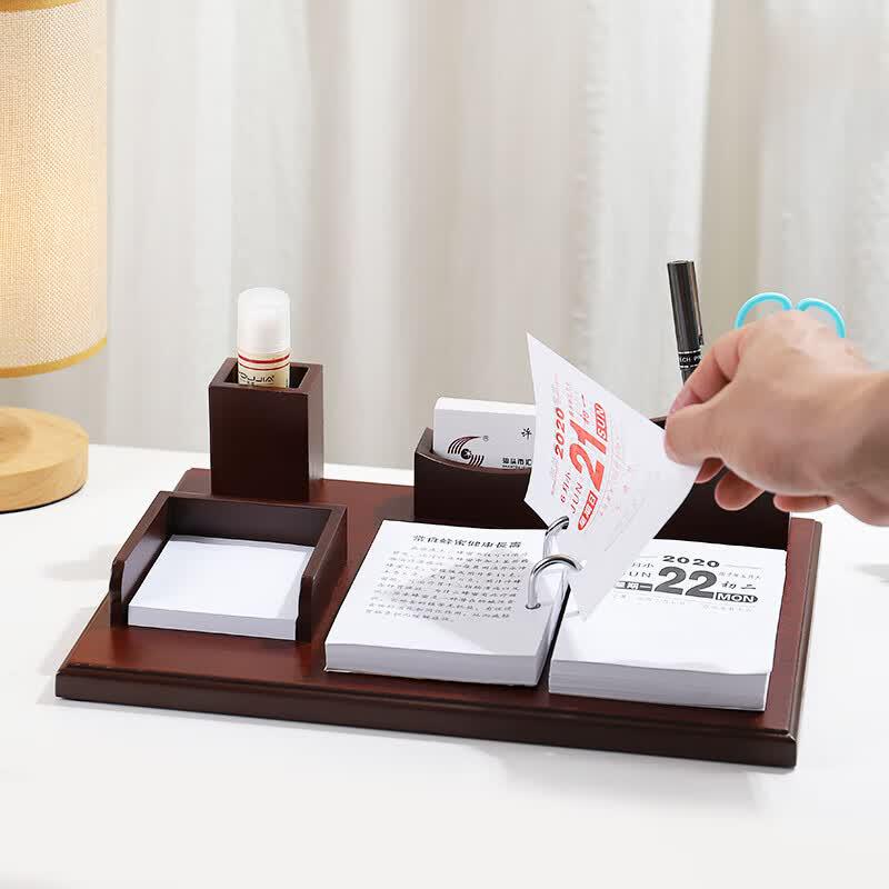 Wooden Desk Calendar Stand with Pen Holder