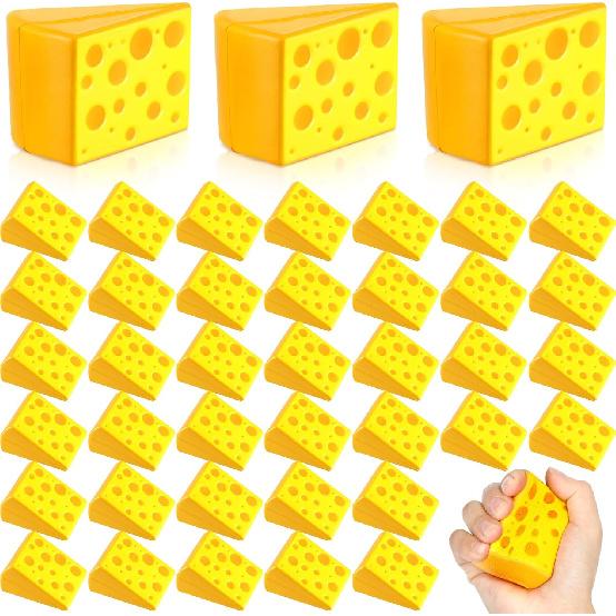 Libima 24 Pcs Cheese Stress Toys Foam Fake Cheese Stretchy Party Favors Stress Relief Miniature for Kids Adults Anxiety Relief Fidget Toys, Dollhouse 24