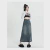 Retro Washed Denim Midi Skirt for Women, 2023 Spring/Summer, XS-XL, Spandex Blend