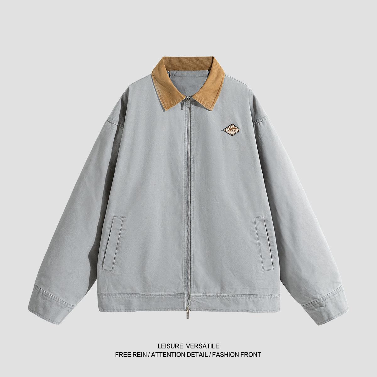 

Американская ретро куртка мужская весенне-осенняя с лацканами из чистого хлопка с вышивкой рабочая куртка с эффектом стирки под старину свободный топ 2XL