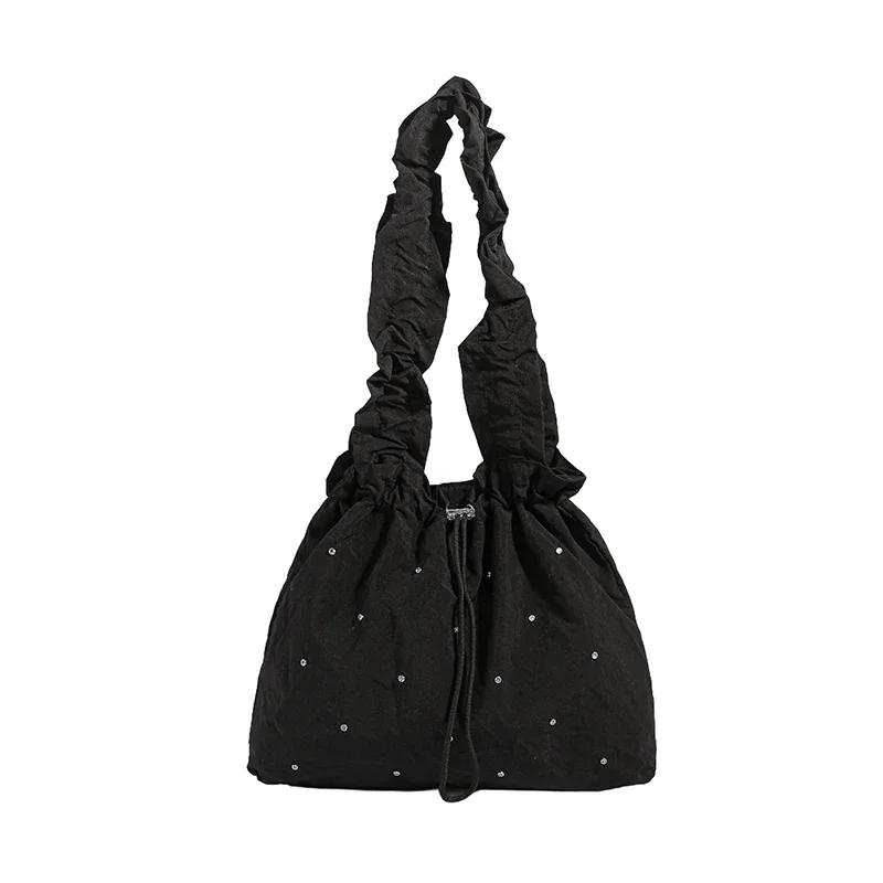 Drawstring Solid Nyl Youth Shoulder Bags New Large Capacity Women's Bags Sale High Quality Casual Versatile Handbags