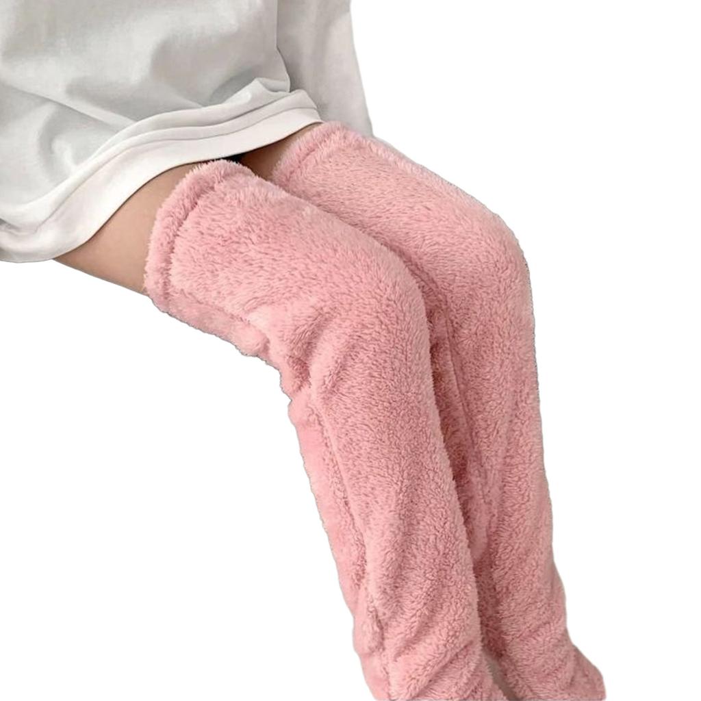 Womens Over Knee High Fuzzy Socks Cute Cartoon Thigh High Stockings Warm Solid Color Leg Warmers Christmas