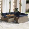 VidaXL Garden Furniture 9 Pcs with Grey Cushions Woven Resin, Outdoor Sofa Set, Corner Sofa Set 3327246