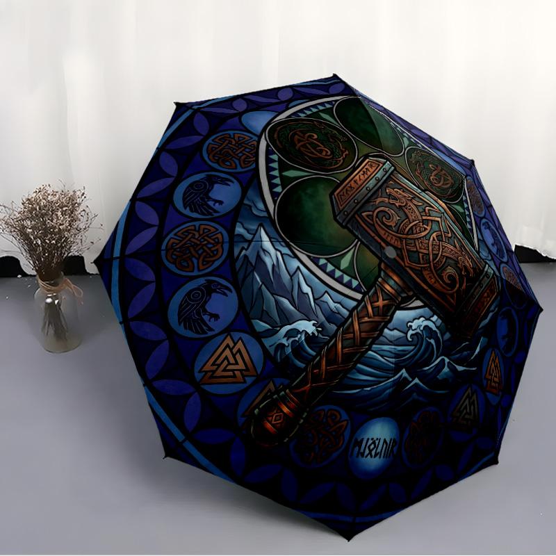 Hammer Glass Pattern Umbrella, Portable and Foldable Design, 8 Ribs, a Casual Accessory for Halloween, Christmas, and Birthday Gifts.
