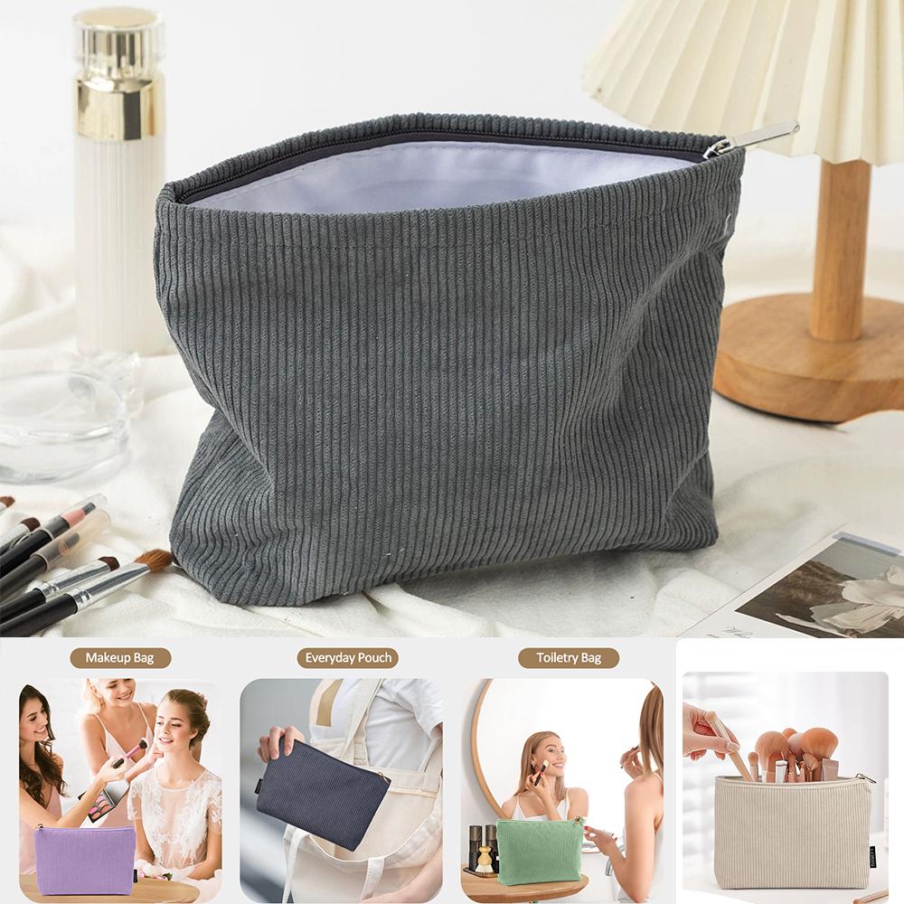 Ins Makeup Bag Large Zipper Corduroy Make Up Pouch for Purse Travel Canvas Cosmetic Organizer for Women Brush Storage