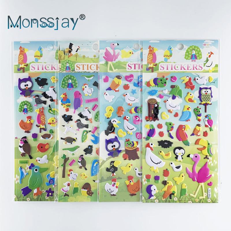 4 Sheetsset Cute Birds Cartoon Stickers Children Diy Puffy Pvc Scrapbook Stickers For Kids Notebook Bedroom Decoration