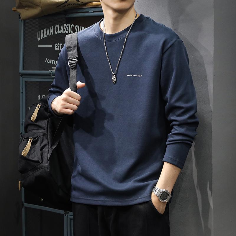 

Мужская модная повседневная футболка с длинным рукавом - Свободный крой, Круглый вырез, Плотная, Коллекция Осень/Зима 4XL for 210-230 kg темно-синий