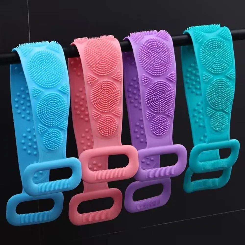 Silicone Bath Body Brush Sponge, Exfoliating Shower Scrubber with Extended Back Belt, Massage & Skin Cleansing Tool