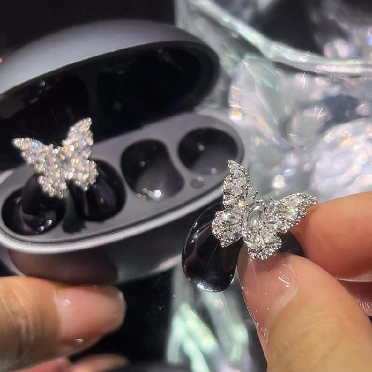 High End Crystal Embellished Butterfly Ear Accessories Metal Construction Easy Compatibility For Customized Headphone Style