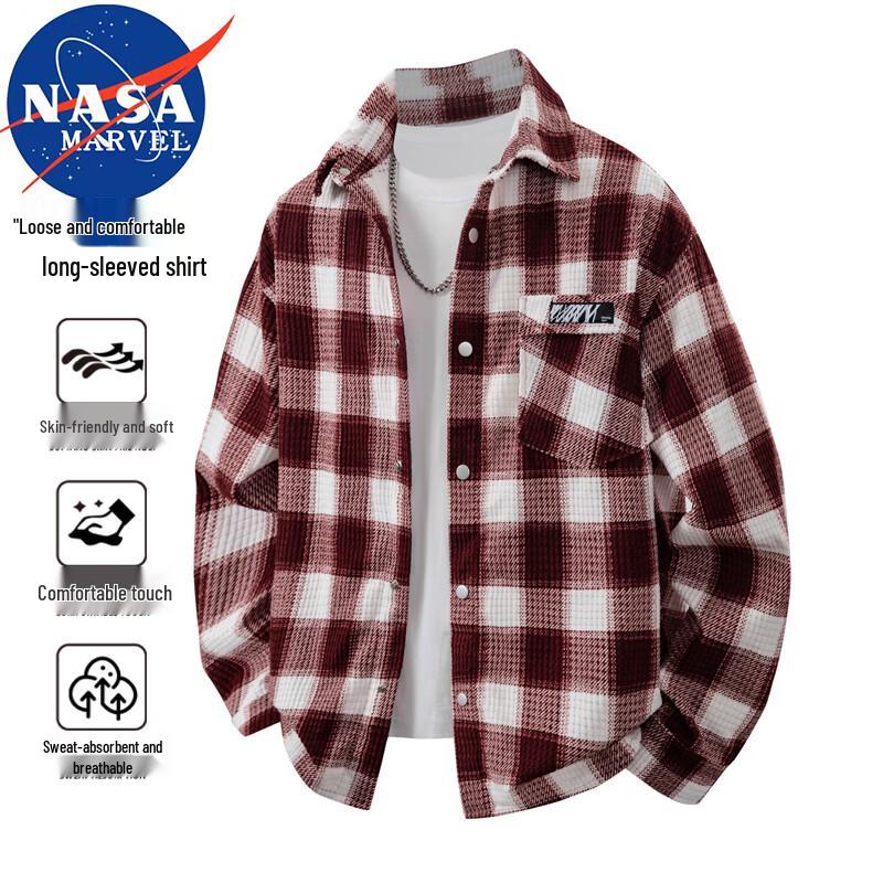 NASA MARVEL Men's Plaid Long Sleeve Shirt
