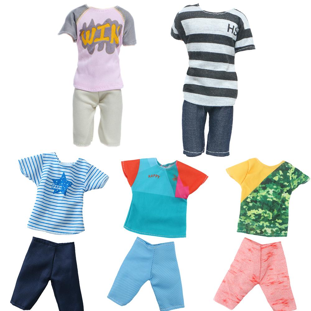 5 set Ken Doll barbie Doll Outfit 12 inch Doll Casual Clothes Shirt Short Pants Trousers Coat Boy Doll Kids Assceeories Chirstmas Gift Toy