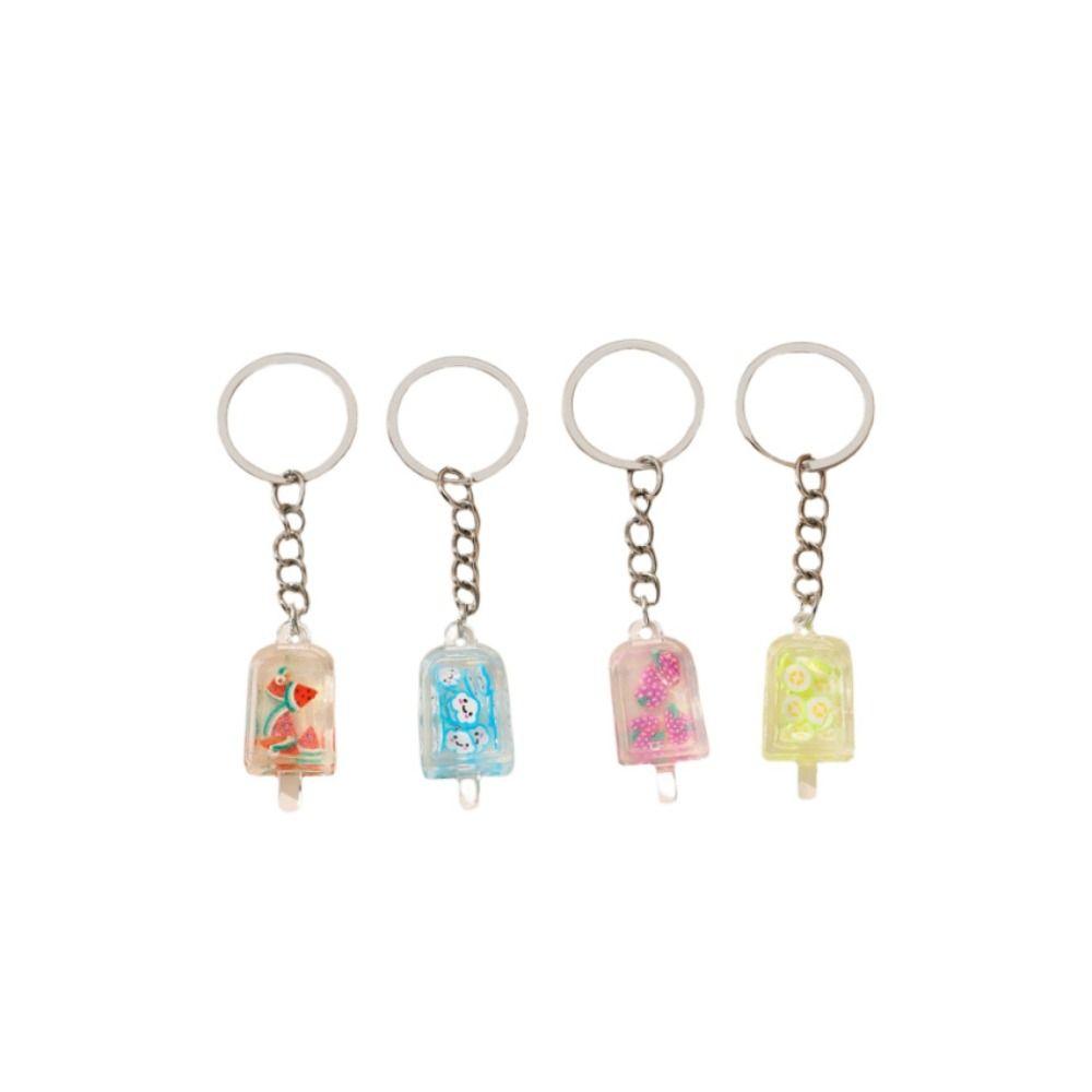 Glow Cup Fruit Ice Cream Keychain Acrylic Pendant Flower Slice Keyring Jewelry Gifts   Car Keychain