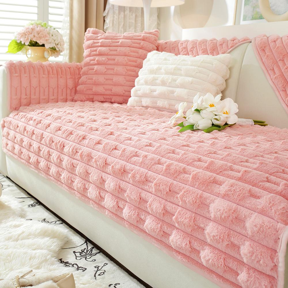 Rabbit Plush Sofa Cushion In Autumn and Winter, Thickened Plush Seat Cushion, Non Slip Leather Sofa Cover, New Cover Cloth Towel