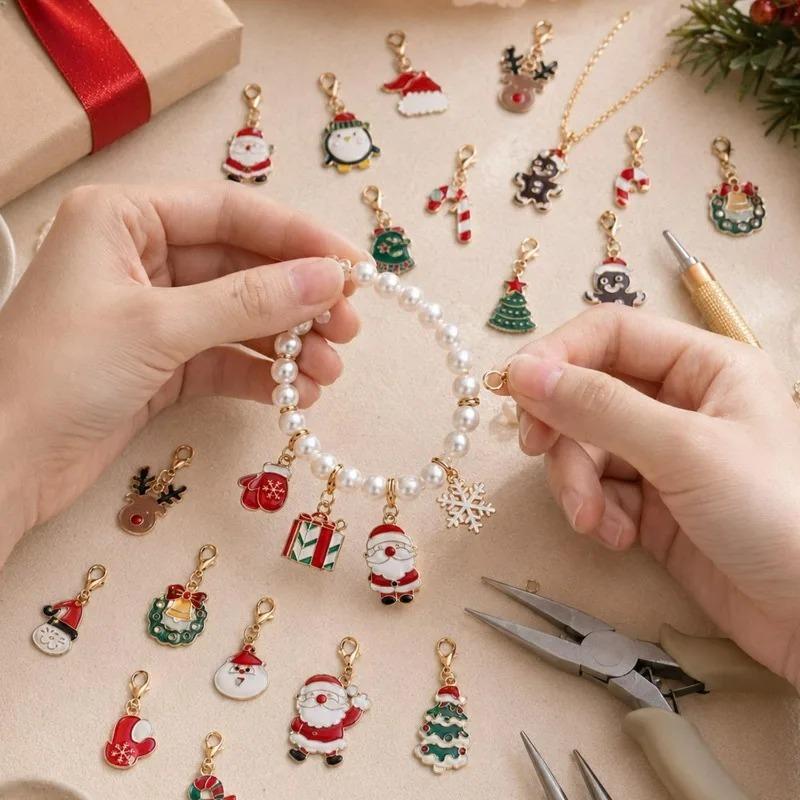 Christmas Keychains Pendants Mixed DIY Jewelry Making Set Women Kids Handmade Earrings Necklaces Bracelets Craft Party Supplies