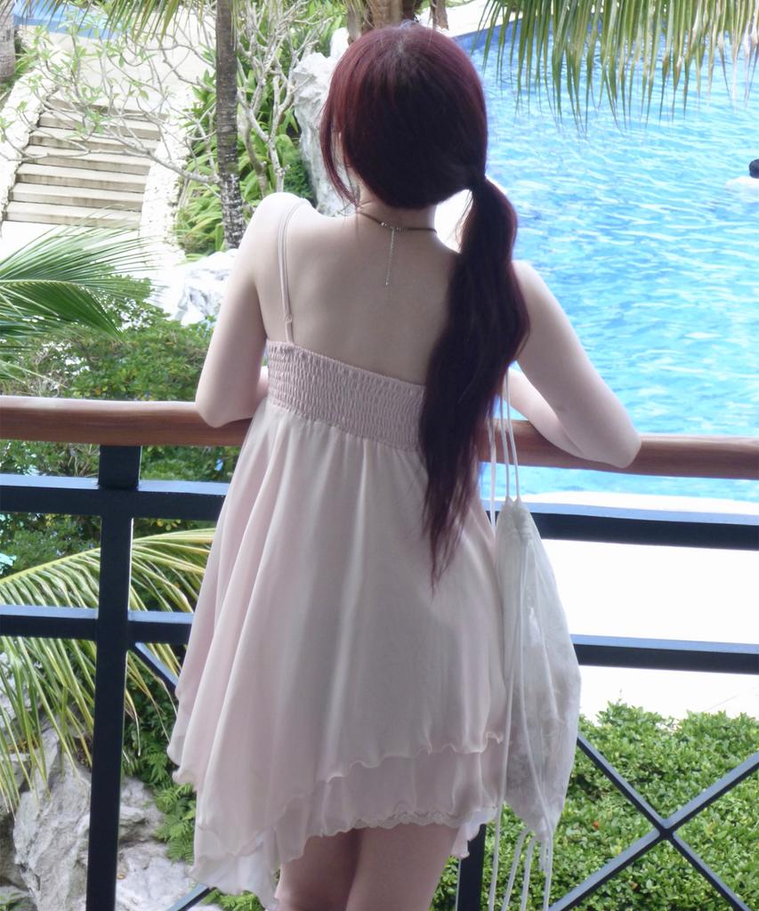 Ilio [Bit-O X Ilio] Peach Asymmetric Chiffon Dress