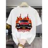 European Size Selected Local Classic Vintage Car Graphic T-Shirt with Black Flame Design, CHRSTINE License Plate, and Bold Font