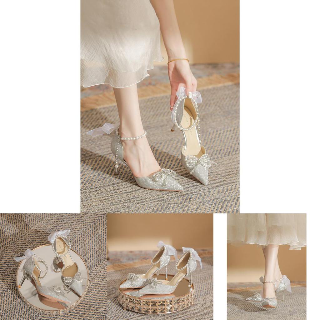 Elegant Bridal High Heels With Faux Pearl Embellishments For Wedding And Formal Events