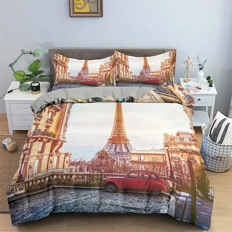 Paris Eifel Tower Twin King Soft Duvet Cover Romantic Theme Swet Couple Beding Set Microfiber Flower Warm Comforter Cover For Girl Ten